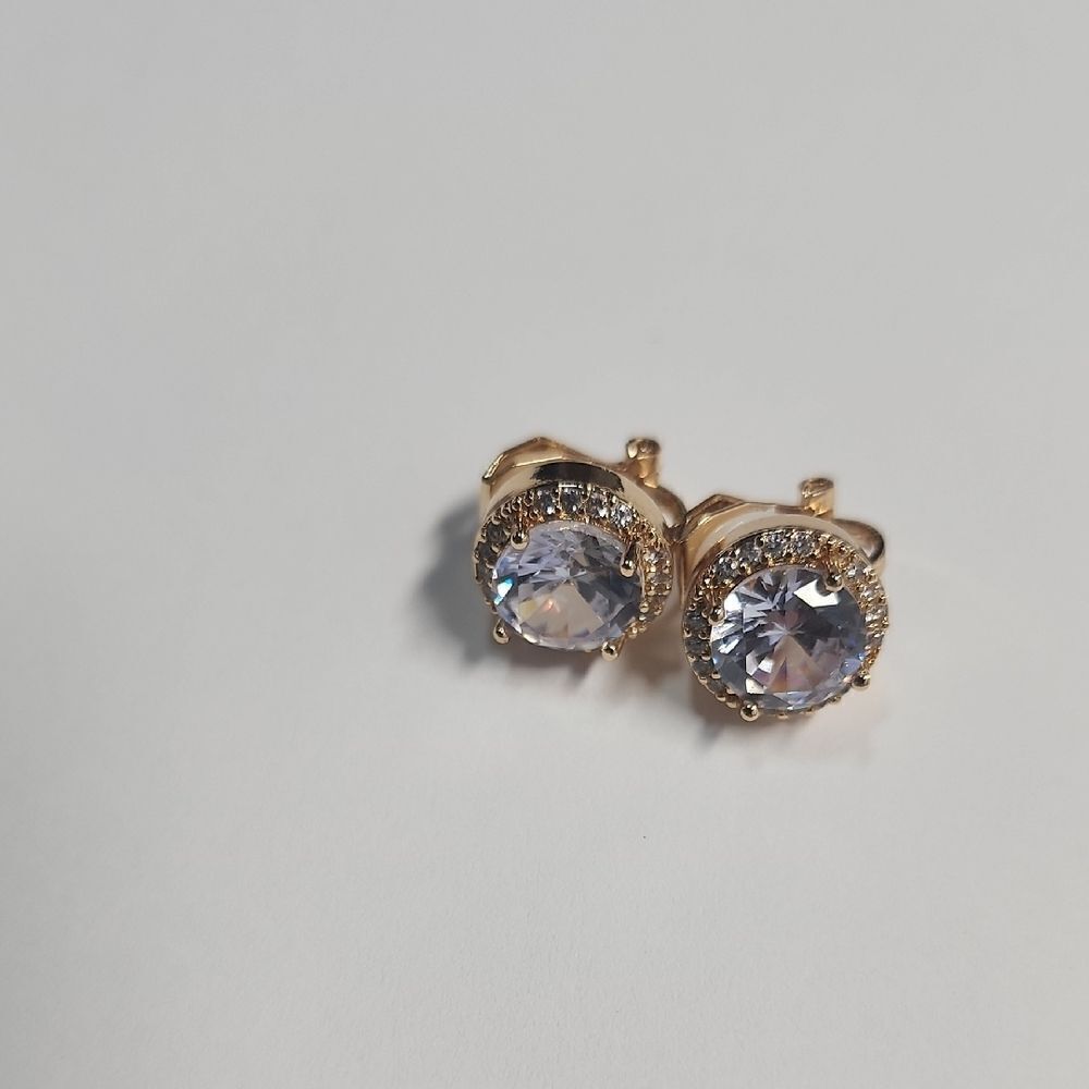 Goldtone Clip On Earrings with Gemstone Prong Setting